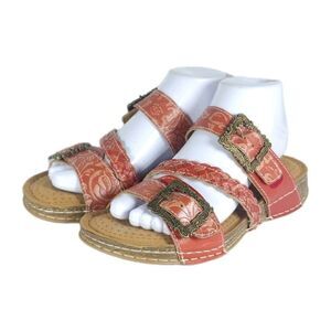L'artiste Spring Step Women's Astra EU38 US7,5 Leather Red Hand Painted sandals
